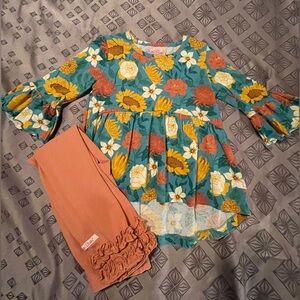 Rufflebutts Autumn Top & Terra Cotta Solid Leggings 4T — Worn ONCE